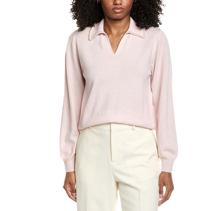 Brodie Cashmere Womens Pearl Collar Wool & Cashmere-Blend Sweater, Pink
